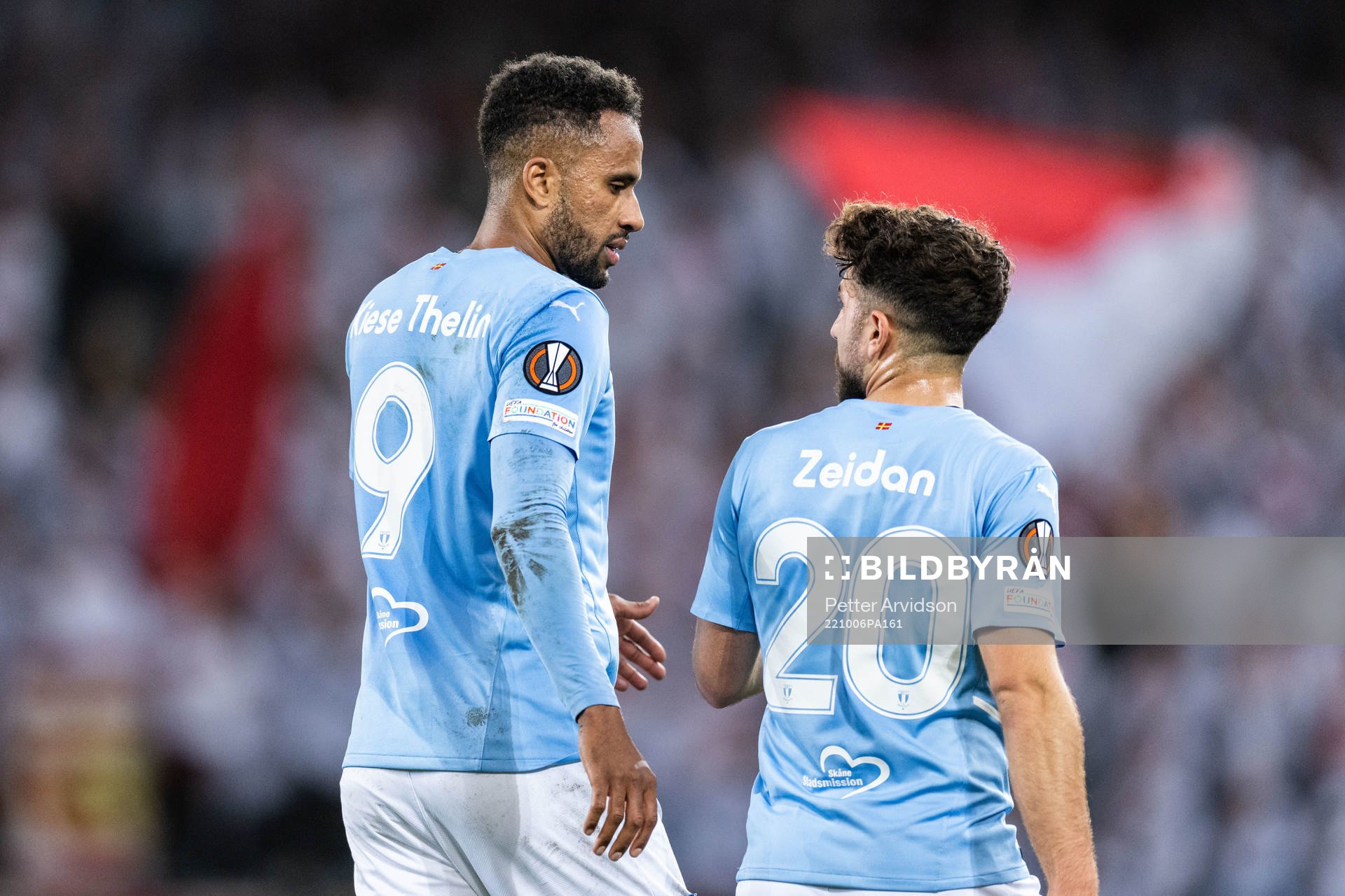 Isaac Kiese Thelin and Moustafa Zeidan of Malmö FF looks