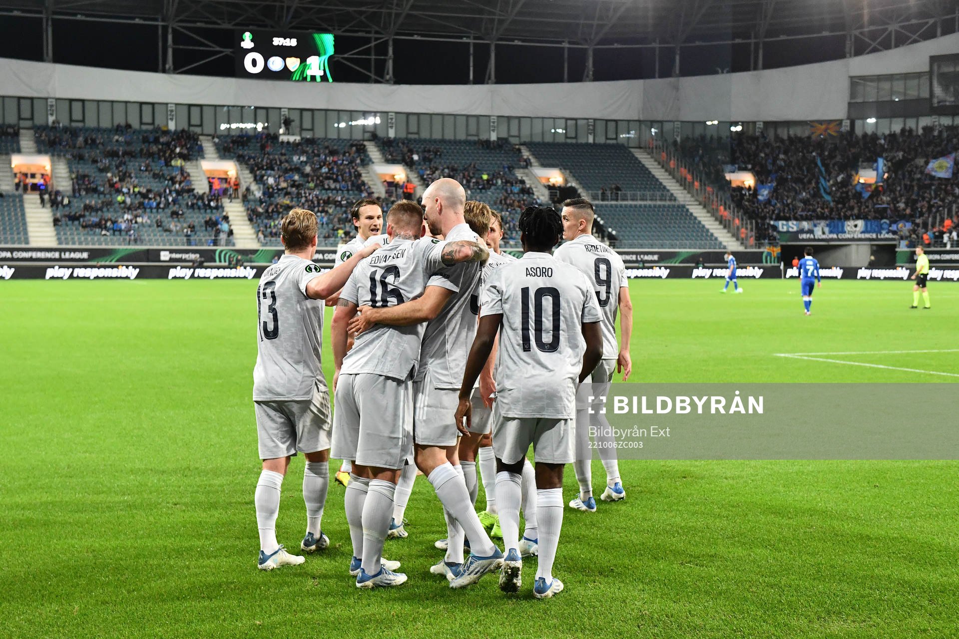 Players of Djurgården celebrate with Marcus Danielson