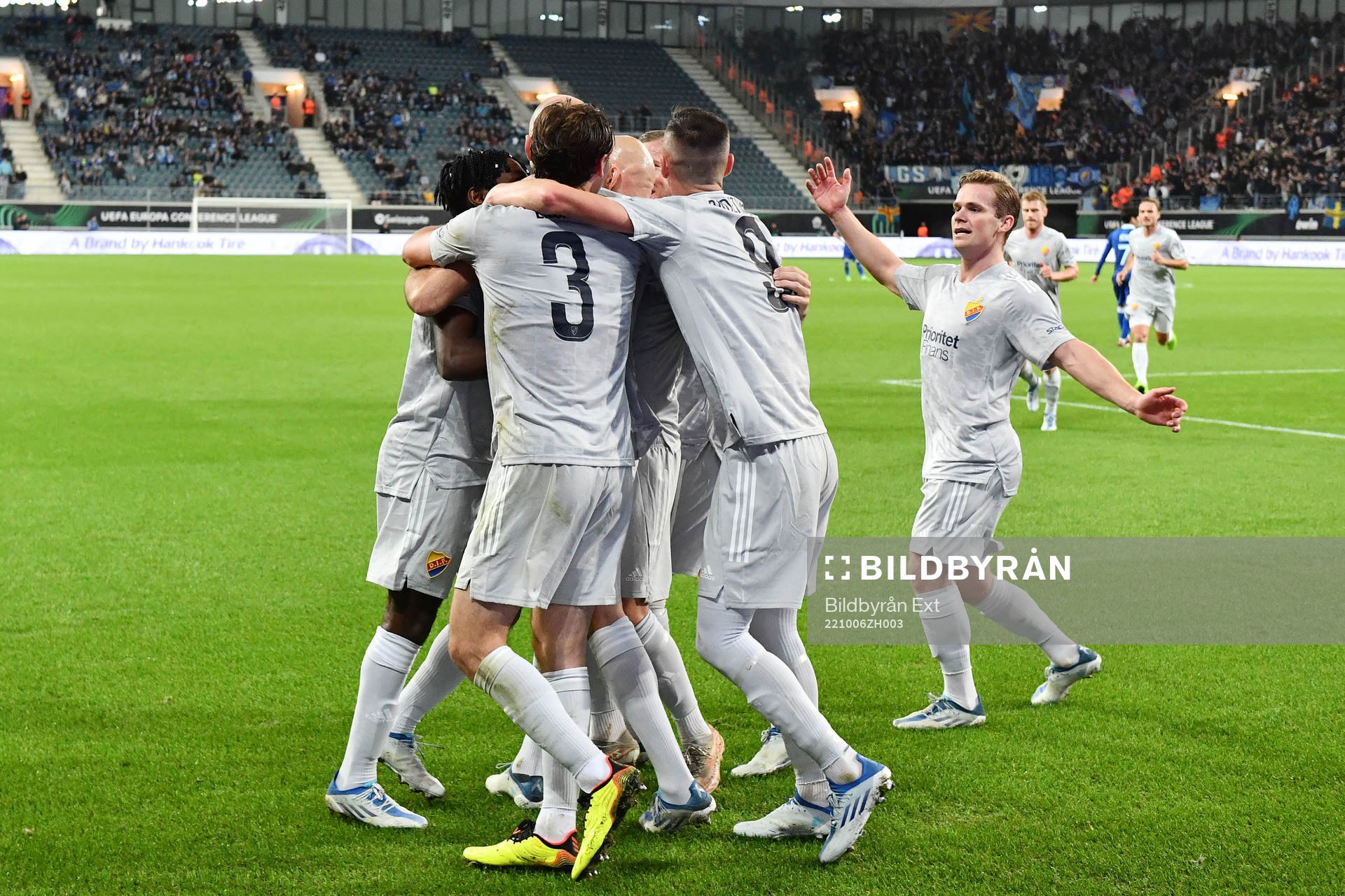 Players of Djurgården celebrate with Marcus Danielson