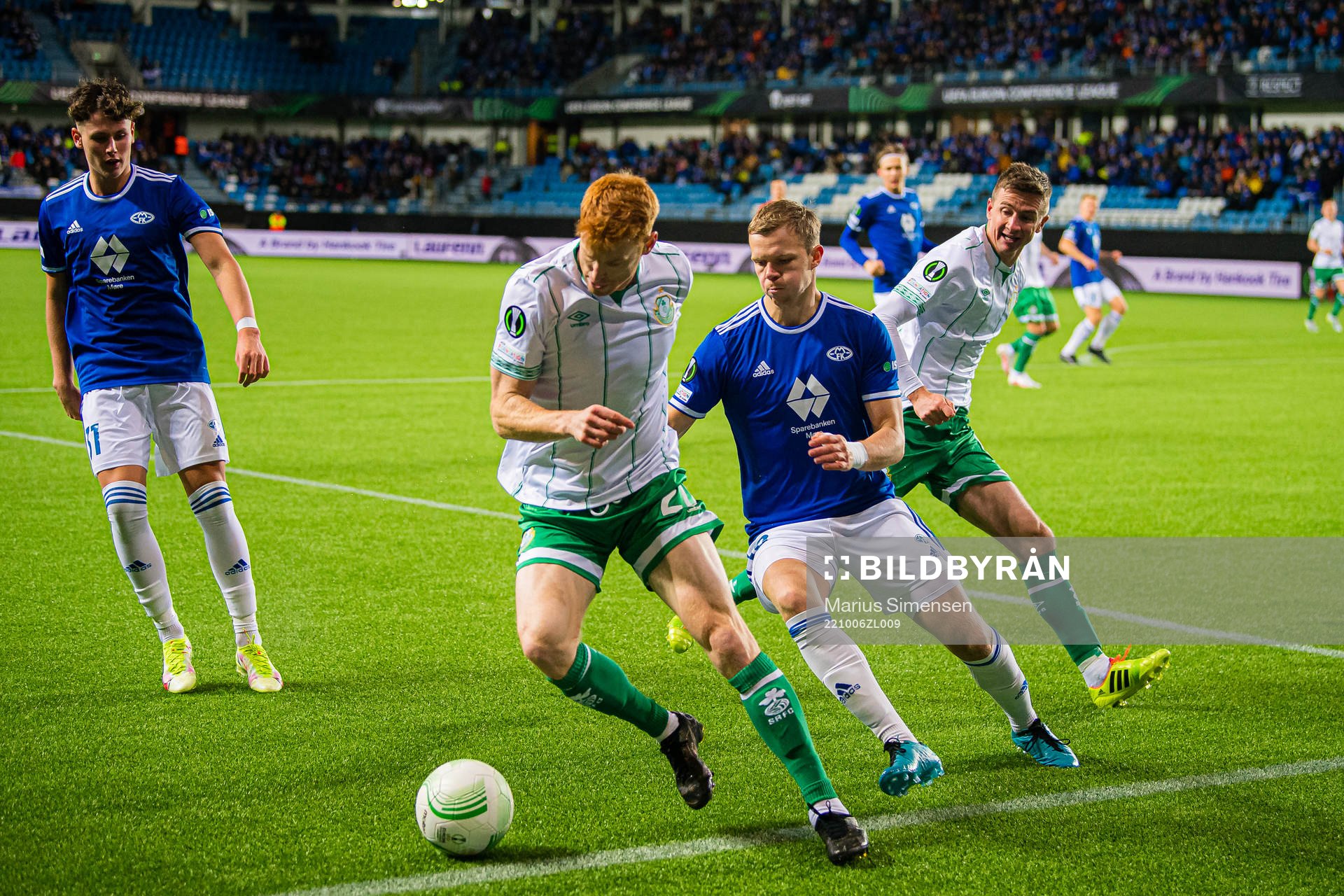 Rory Gaffney of Shamrock Rovers and Eirik Haugan of Molde