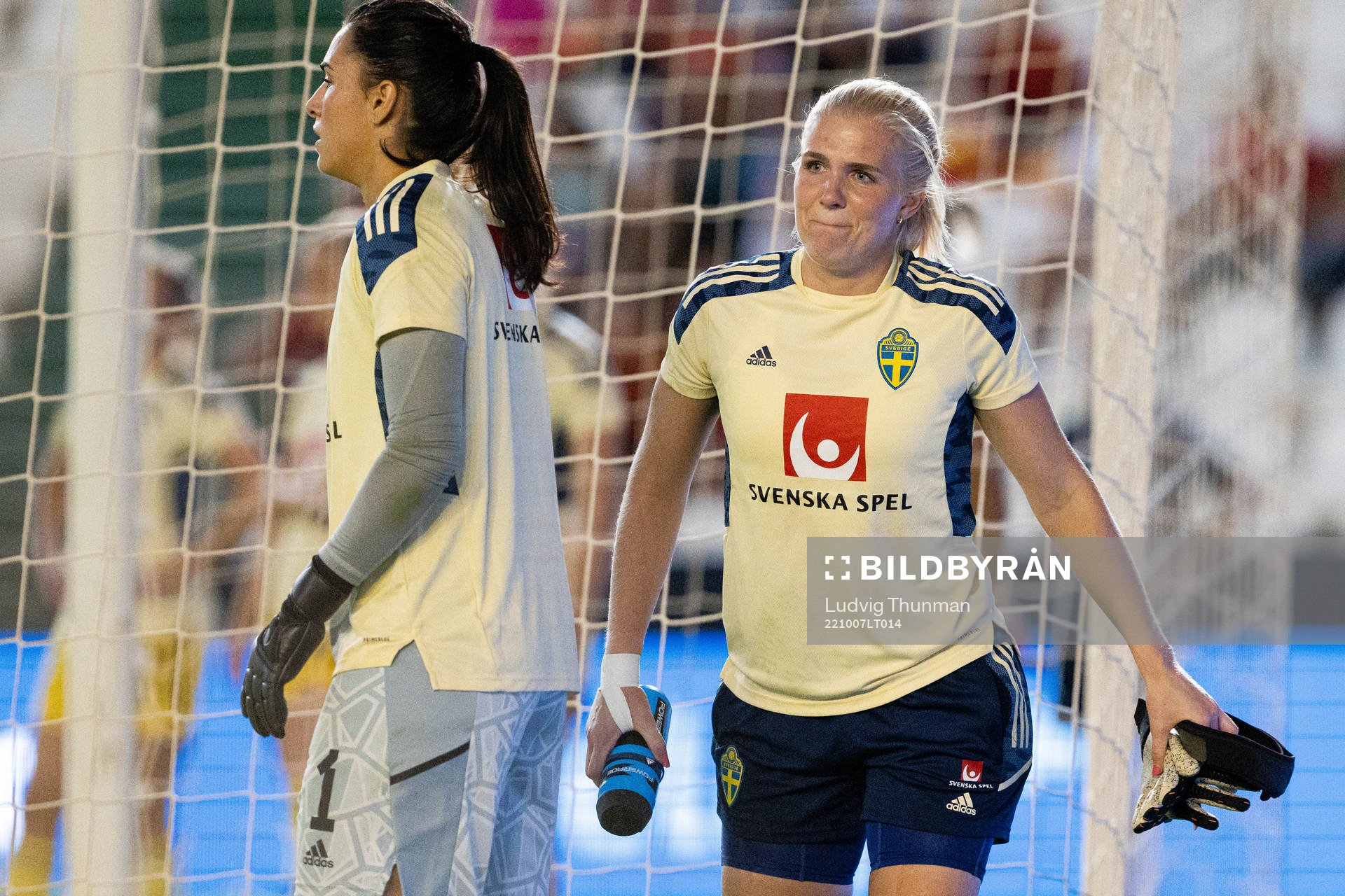 Goalkeeper Emma Holmgren of Sweden in pain