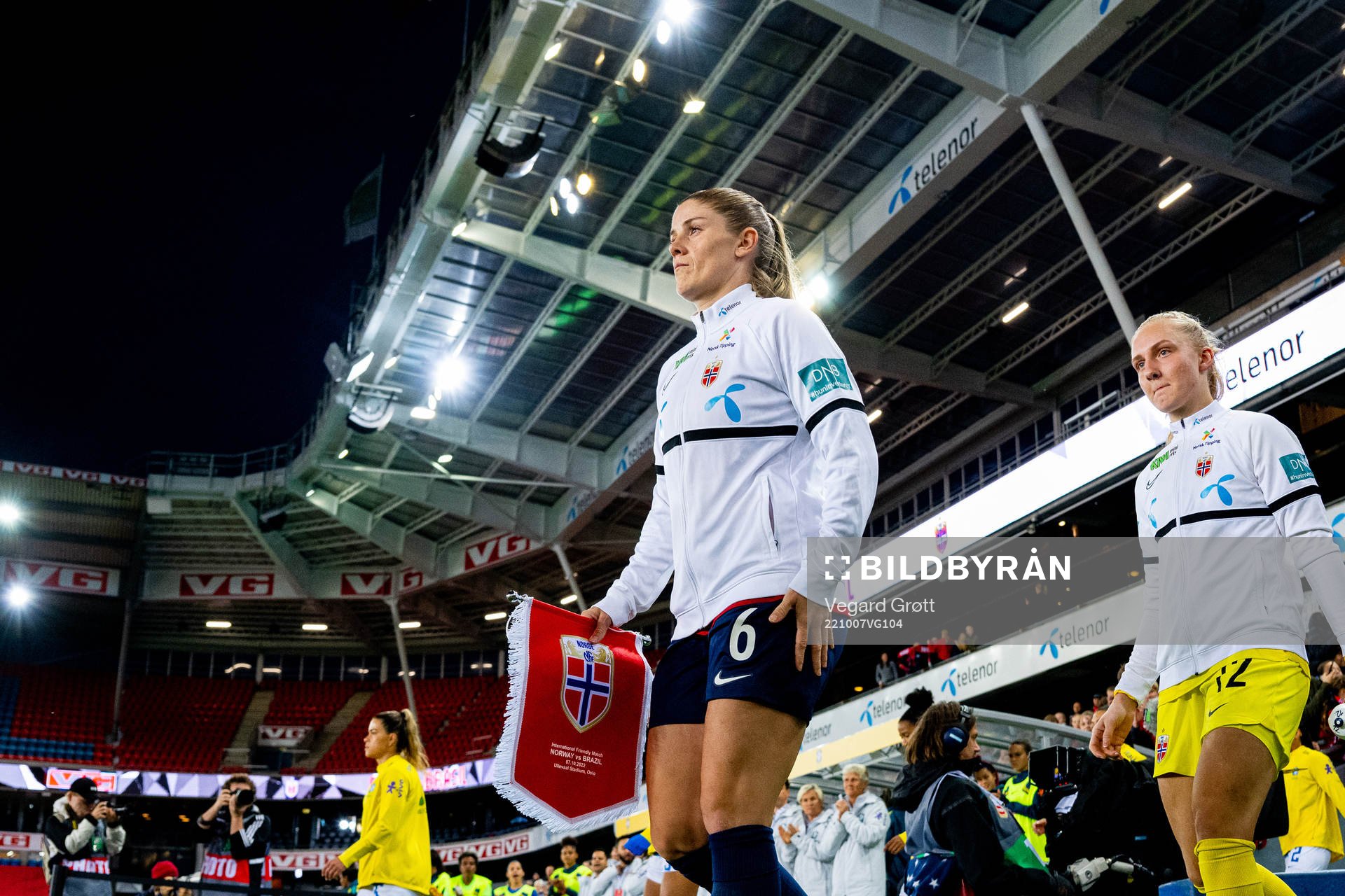 Maren Mjelde of Norway enters the pitch