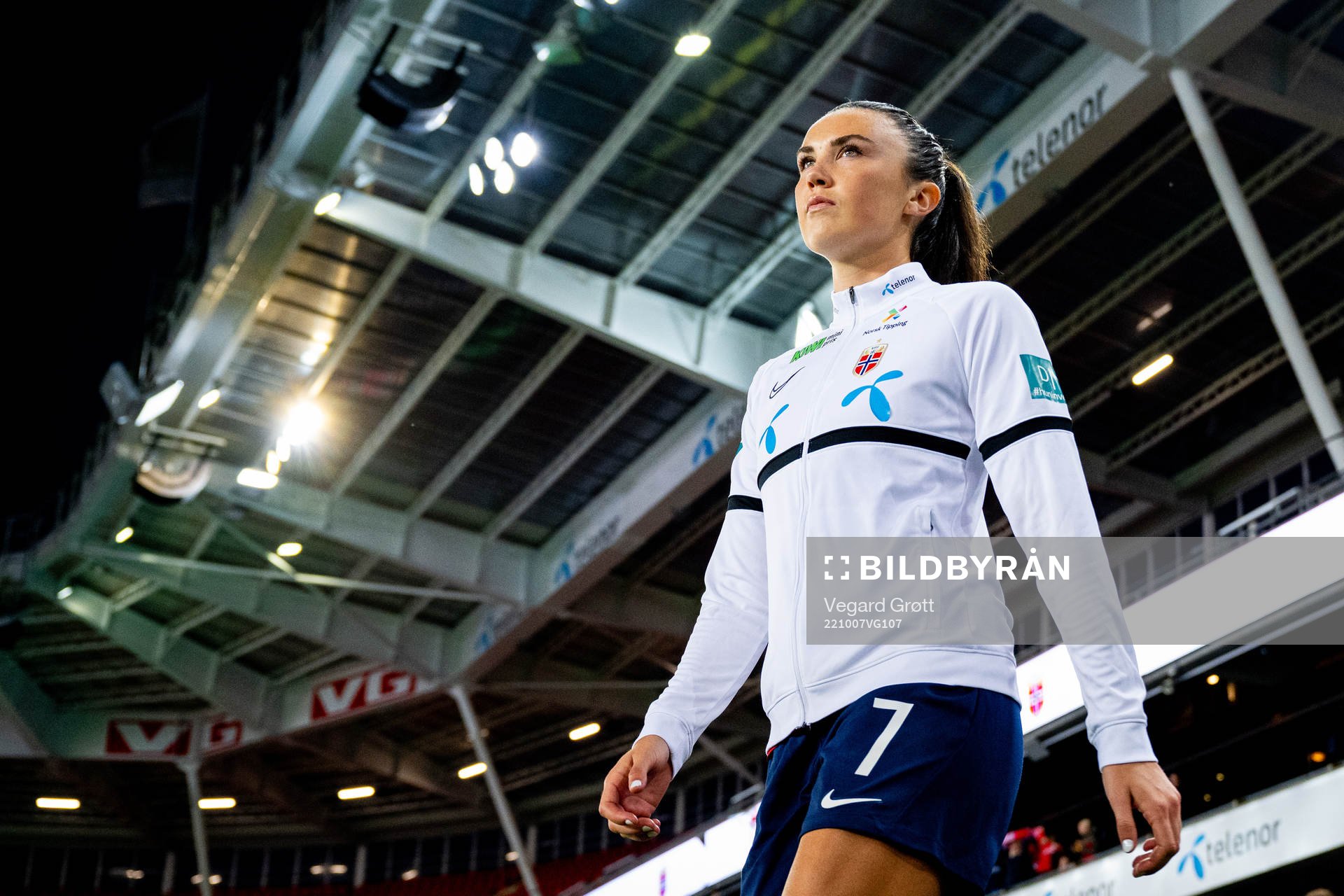 Ingrid Syrstad Engen of Norway enters the pitch