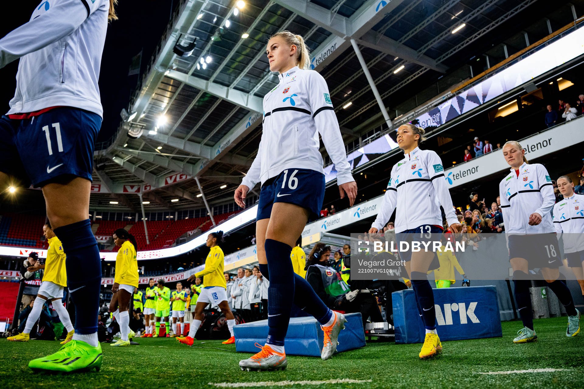 Kristine Bjørdal Leine of Norway enters the pitch