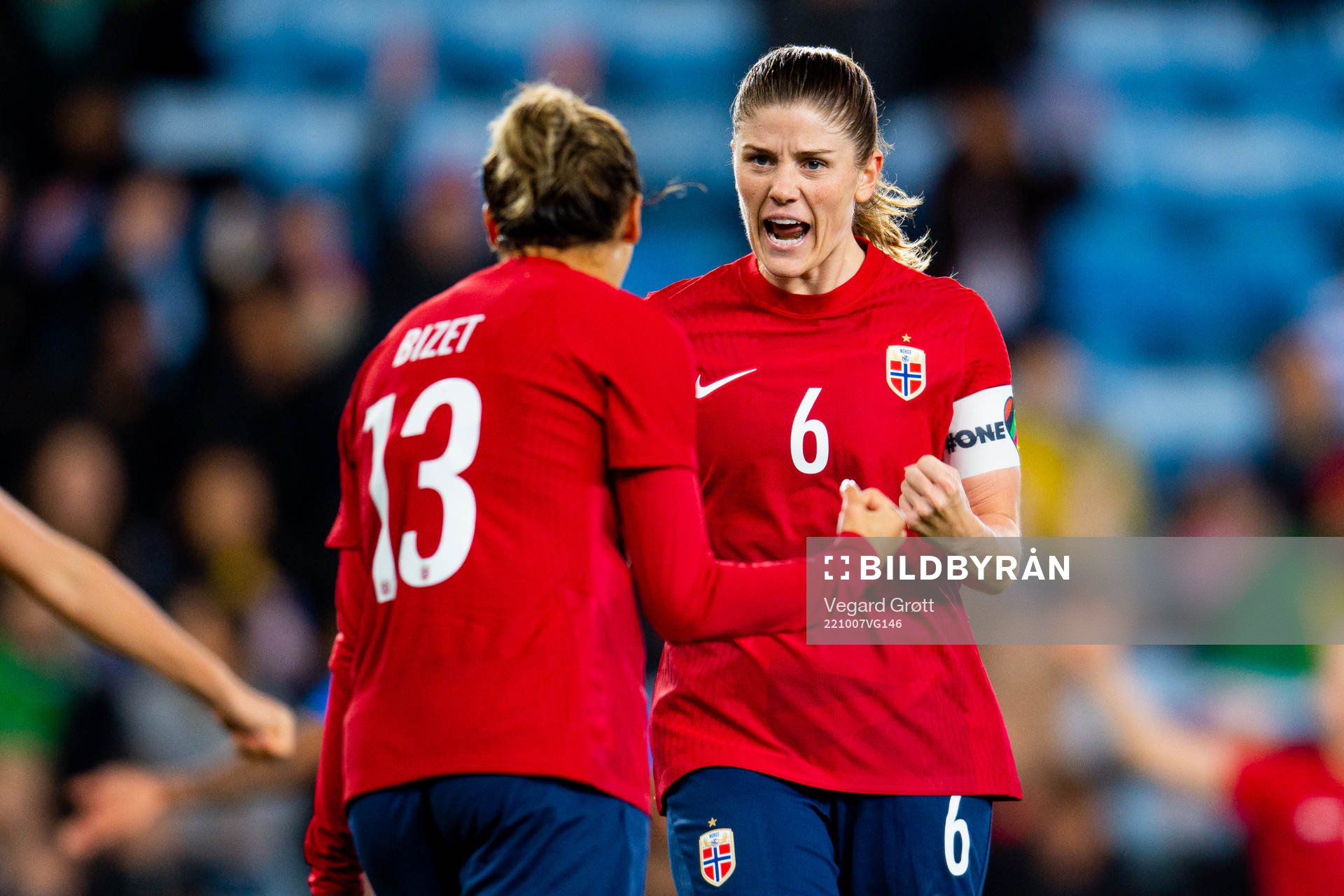 Celin Bizet Ildhusøy of Norway celebrates with teammate
