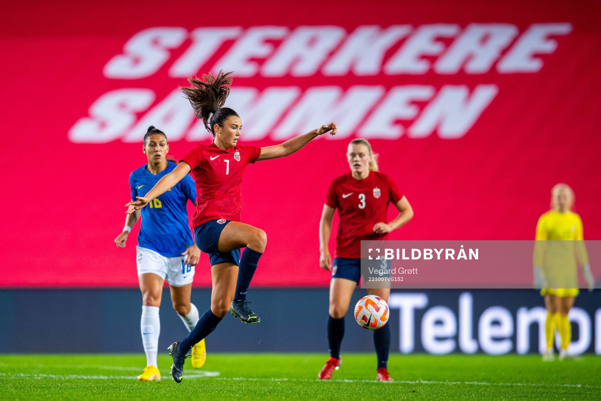 Ingrid Syrstad Engen of Norway during the international friendly football match between Norway and Brazil on October 7, 2022 in Oslo.