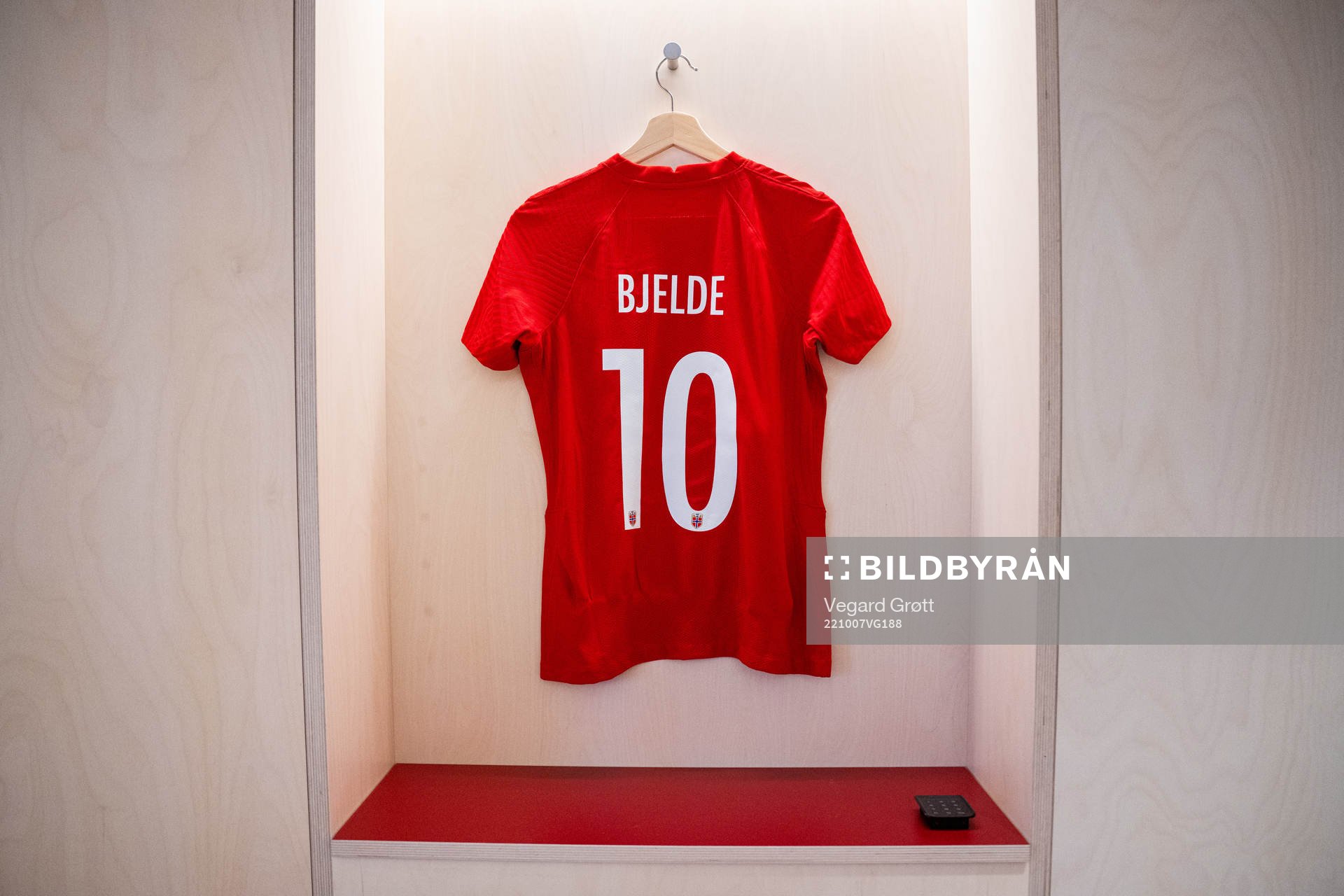 The kit of Thea Bjelde of Norway in the dressing room