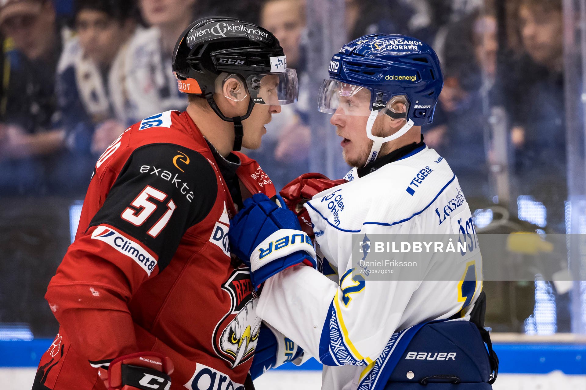 Malmö Redhawkss Emil Sylvegård och Leksands Kalle Östman