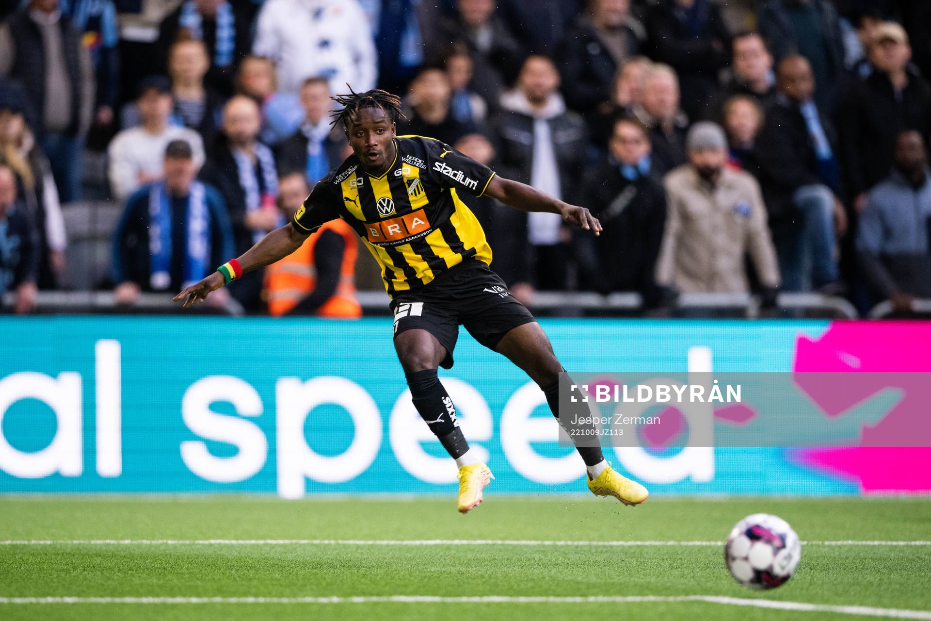 Häckens Ibrahim Sadiq under fotbollsmatchen i Allsvenskan mellan Djurgården och Häcken den 9 oktober 2022 i Stockholm. 