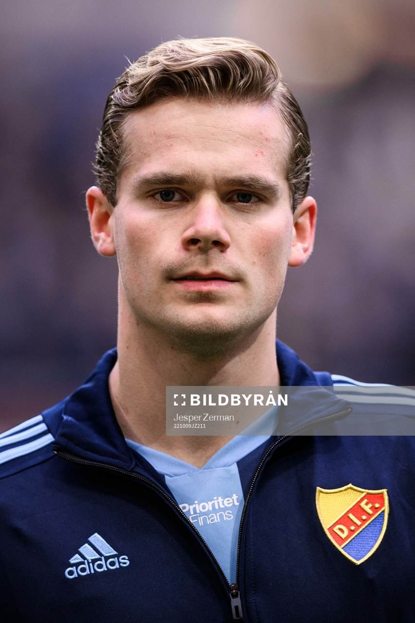 Djurgårdens Hampus Finndell inför fotbollsmatchen i Allsvenskan mellan Djurgården och Häcken den 9 oktober 2022 i Stockholm. 