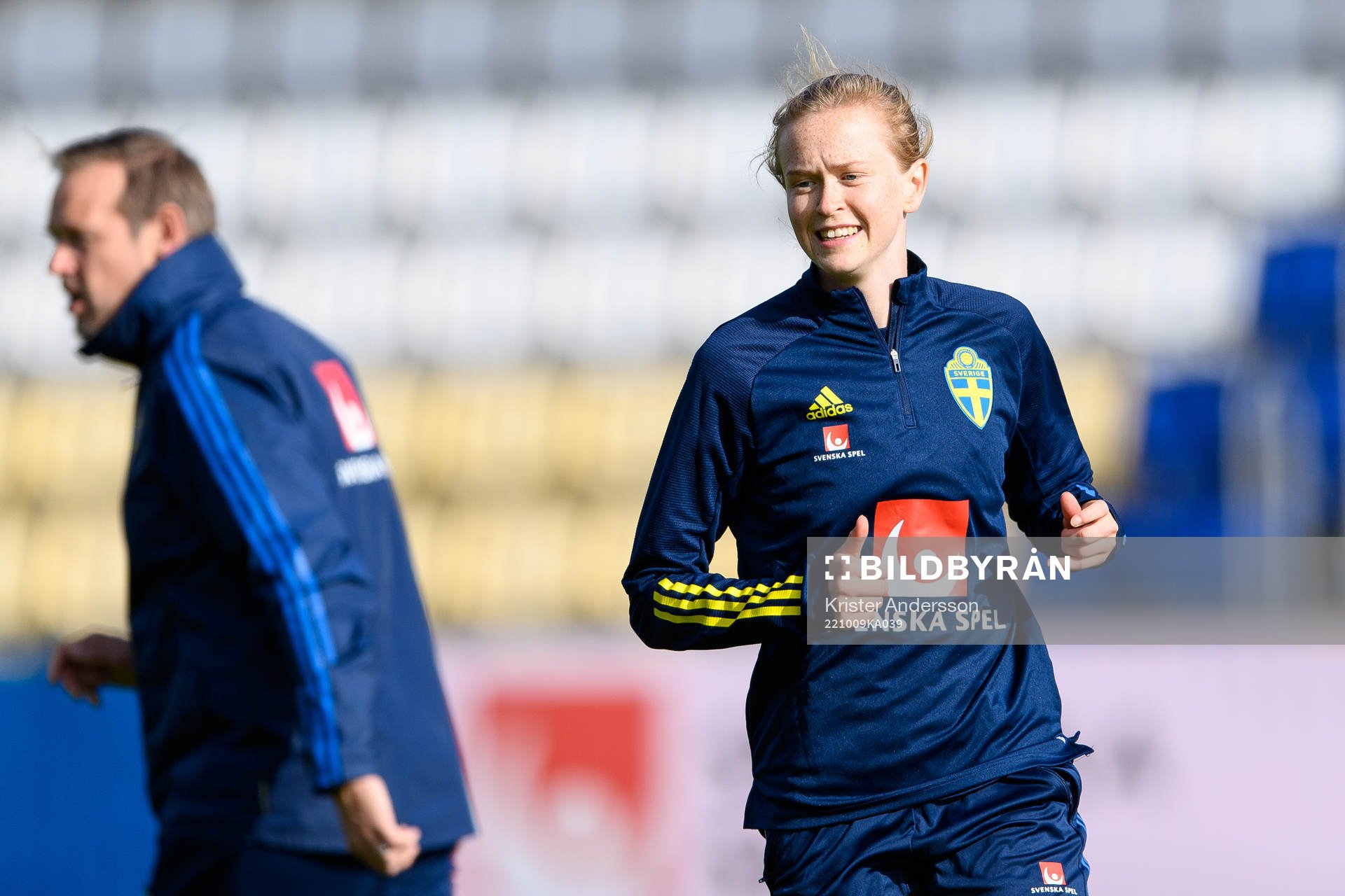 Emma Östlund under en träning med Sveriges U23 damlandslag den 9 oktober 2022 i Falkenberg. 