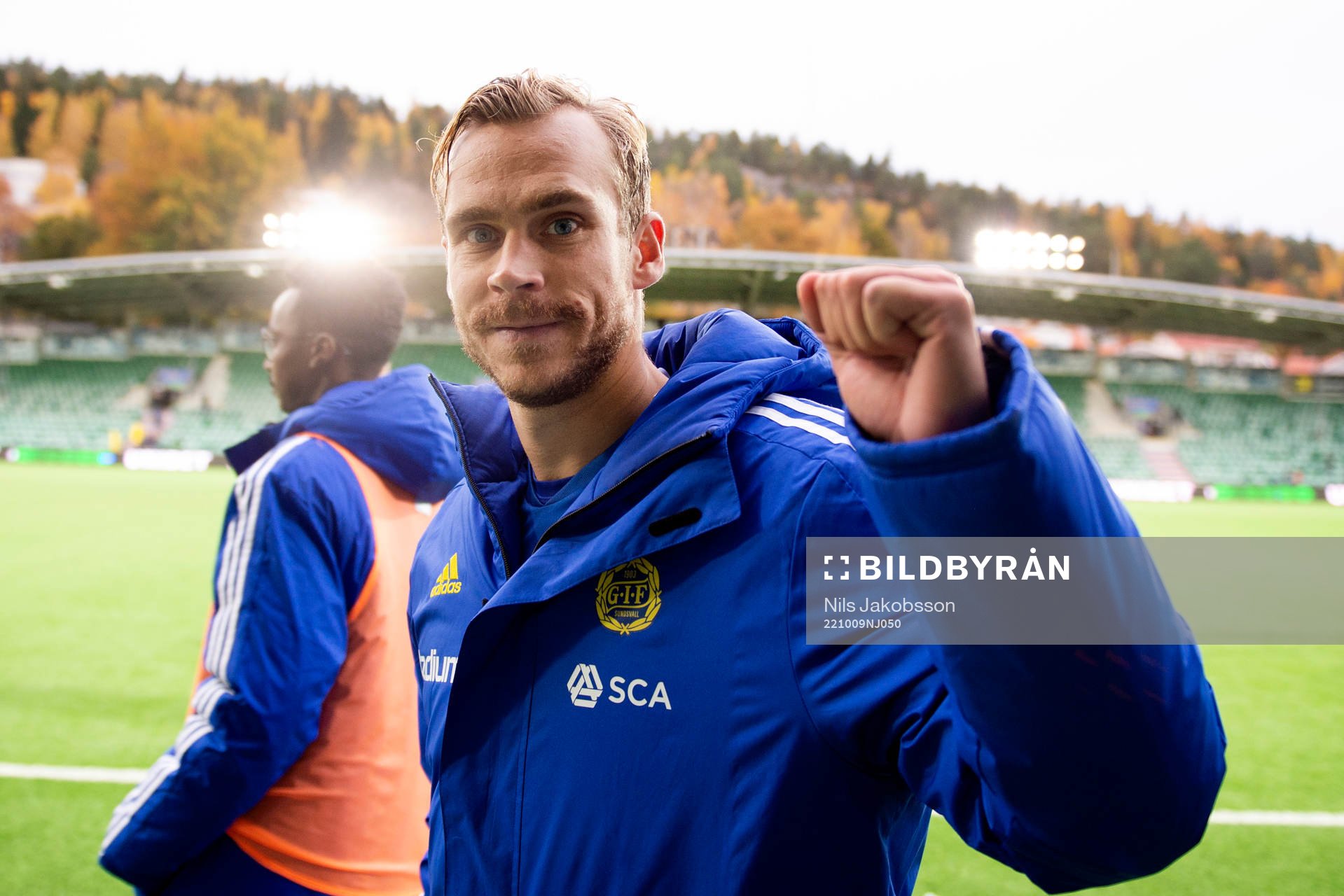 GIF Sundsvalls Pontus Engblom jublar efter fotbollsmatchen i Allsvenskan mellan GIF Sundsvall och IFK Göteborg den 9 oktober 2022 i Sundsvall.