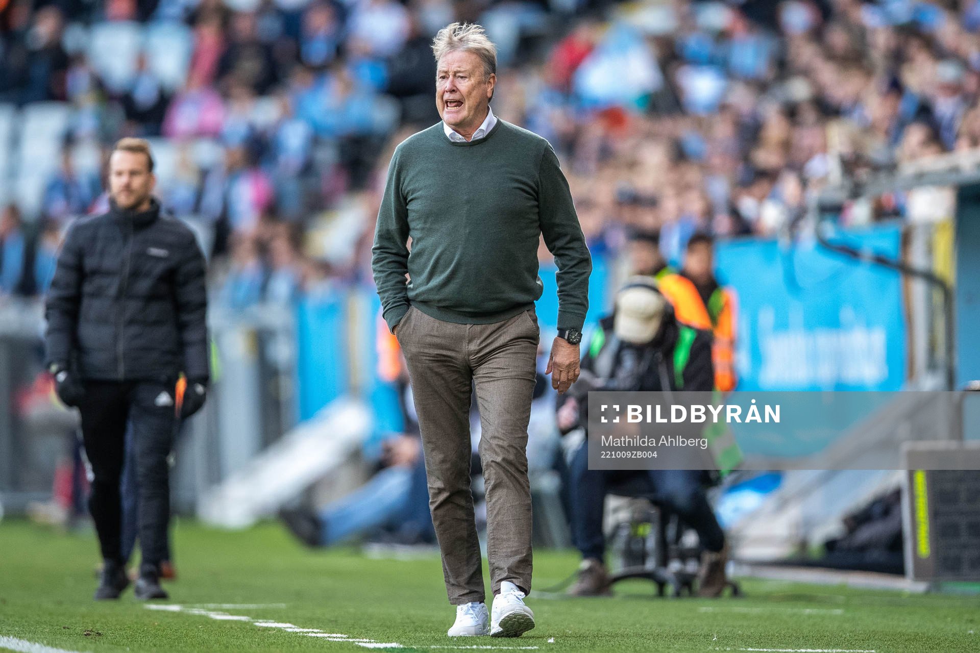 Malmö FFs tränare Åge Hareide under fotbollsmatchen i Allsvenskan mellan Malmö FF och Värnamo den 9 oktober 2022 i Malmö. 