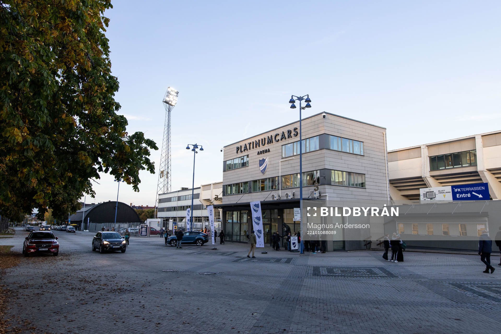Exteriör vy över Platinumcars Arena inför fotbollsmatchen i Allsvenskan mellan IFK Norrköping och Mjällby den 10 oktober 2022 i Norrköping.