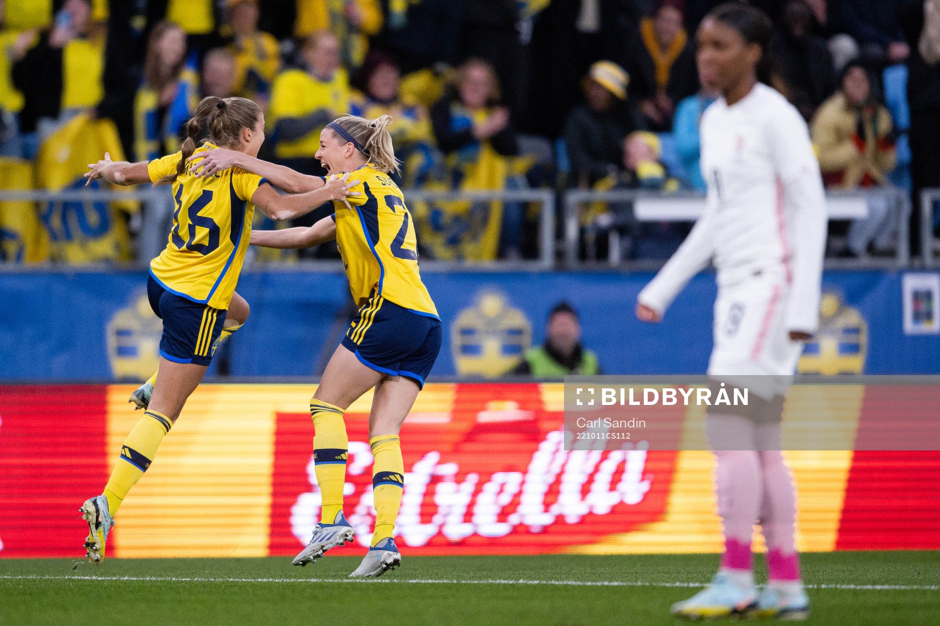 Filippa Angeldahl and Olivia Schough of Sweden celebrate