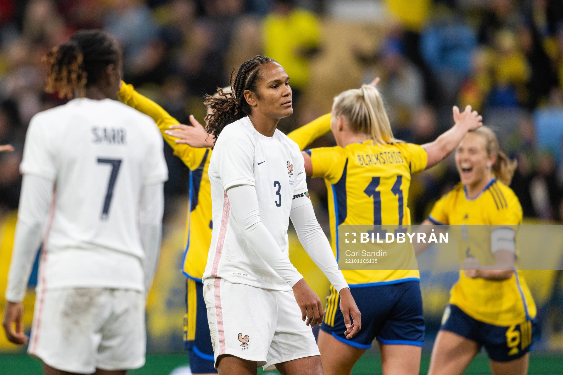 Wendie Renard of France looks dejected