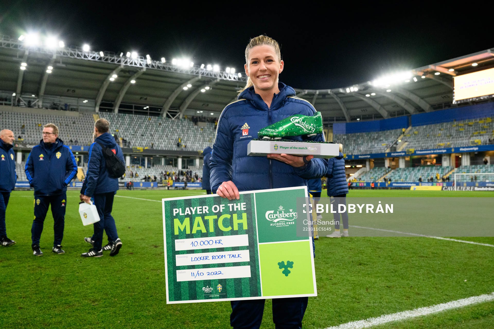 Olivia Schough of Sweden is awarded player of the match