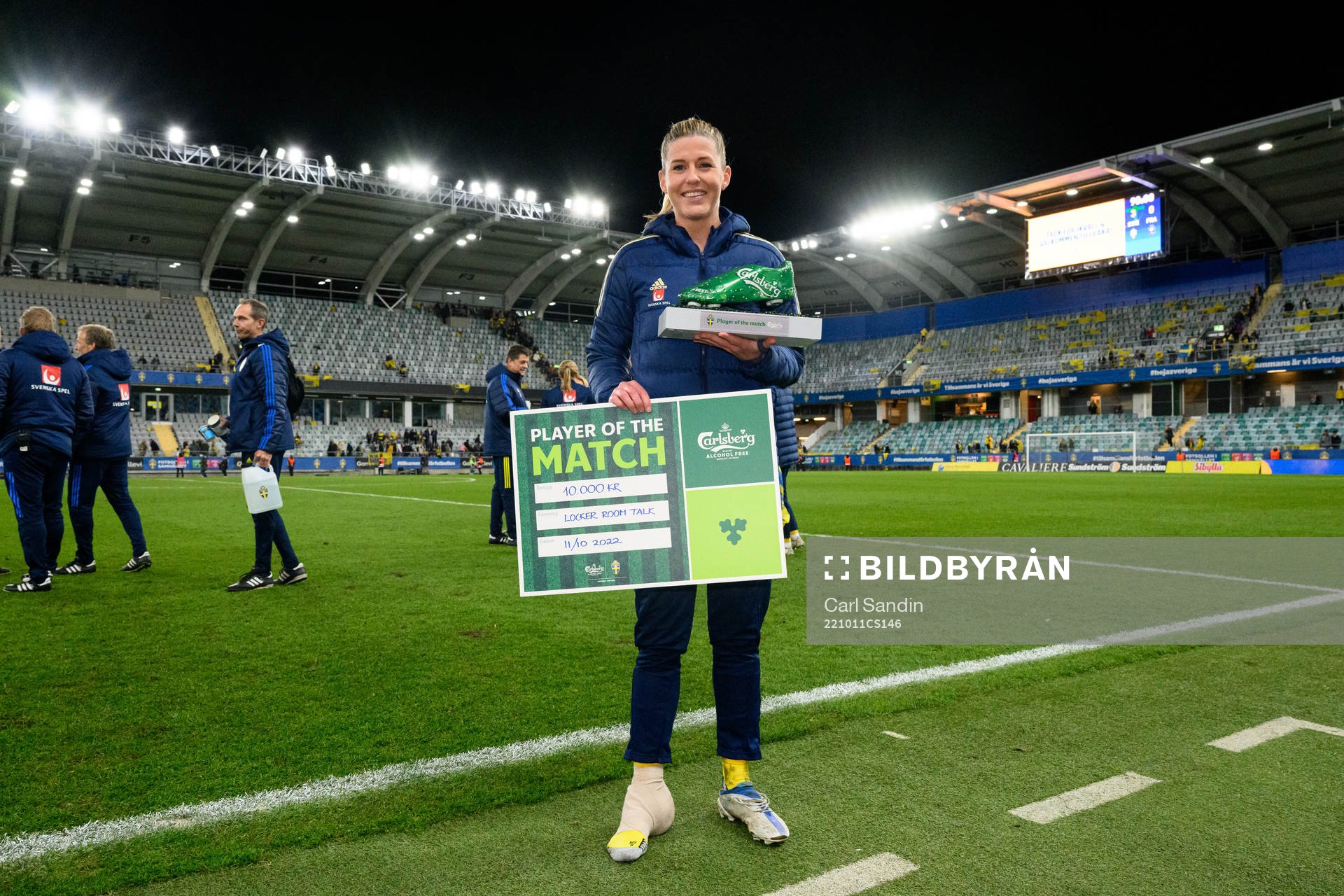 Olivia Schough of Sweden is awarded player of the match