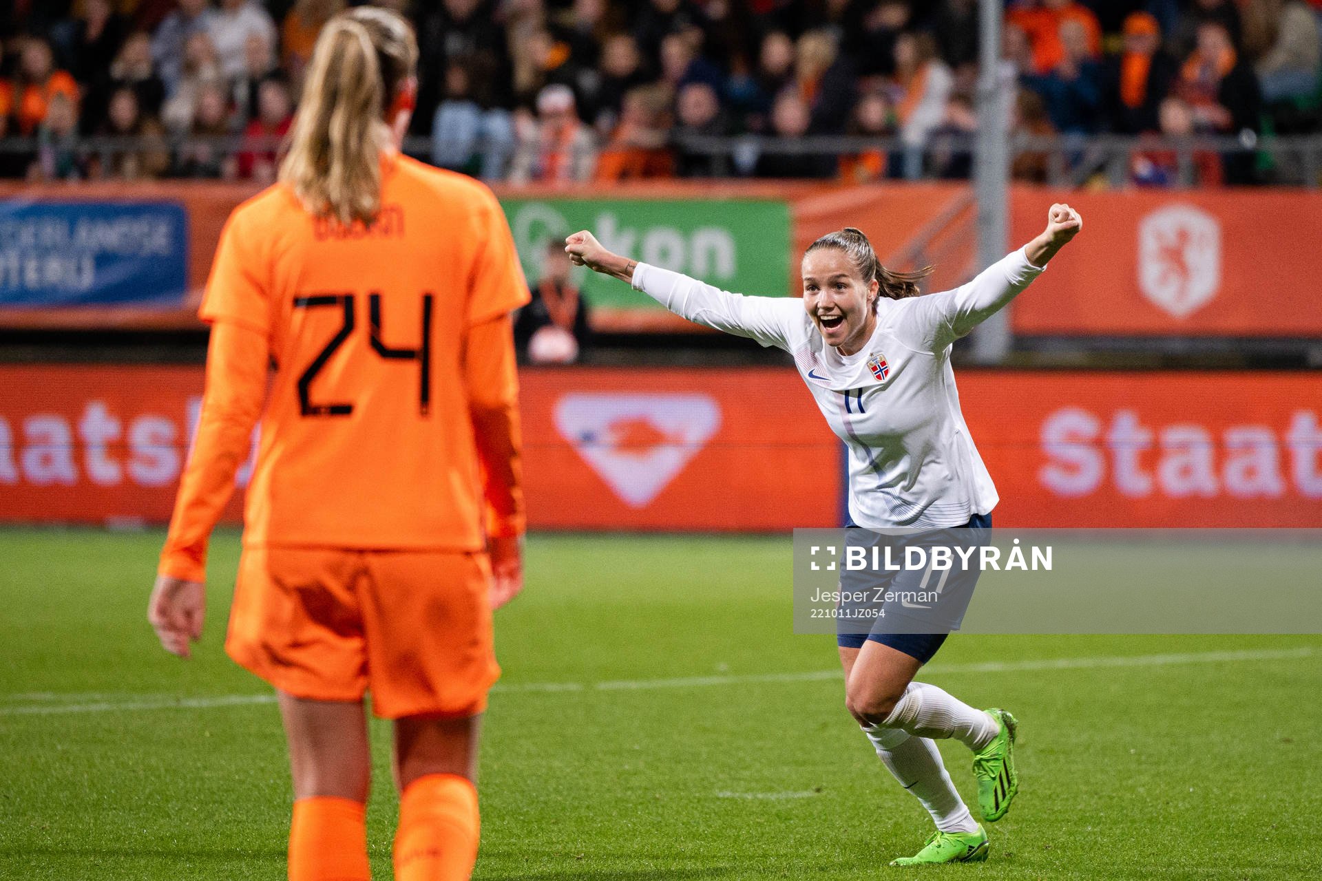 Guro Reiten of Norway celebrates the 0-2 goal