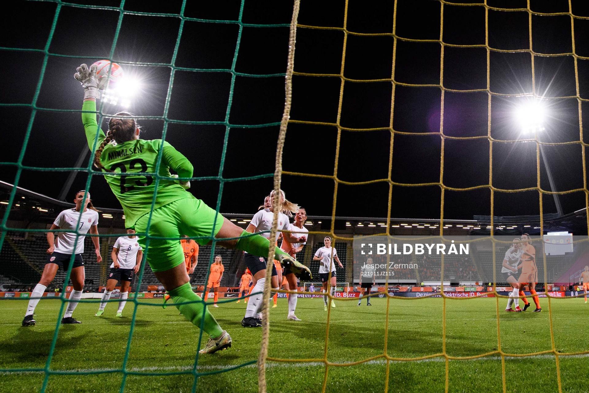 goalkeeper Aurora Mikalsen of Norway with a save
