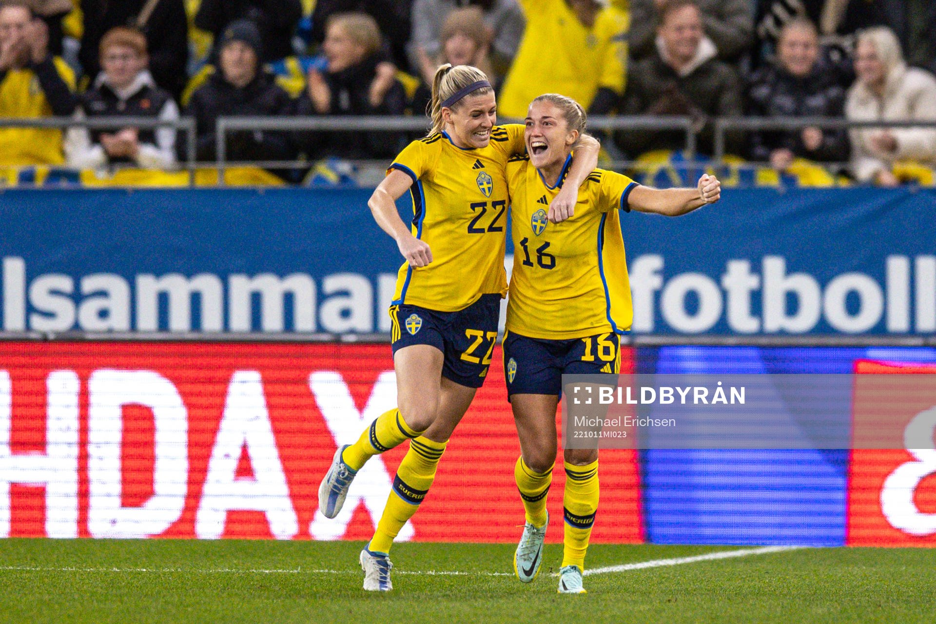 Olivia Schough and Filippa Angeldahl of Sweden celebrate