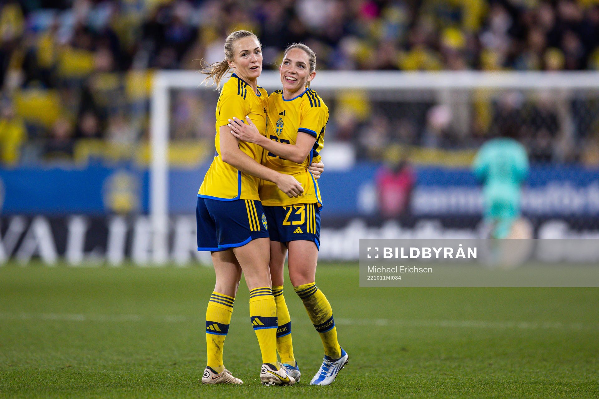 Magdalena Eriksson and Elin Rubensson of Sweden celebrate