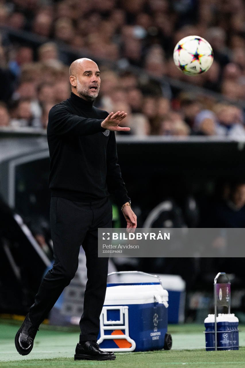 Head coach Pep Guardiola of Man City during the UEFA Champions League football match between FC Copenhagen and Manchester City on October 11, 2022 in Copenhagen.