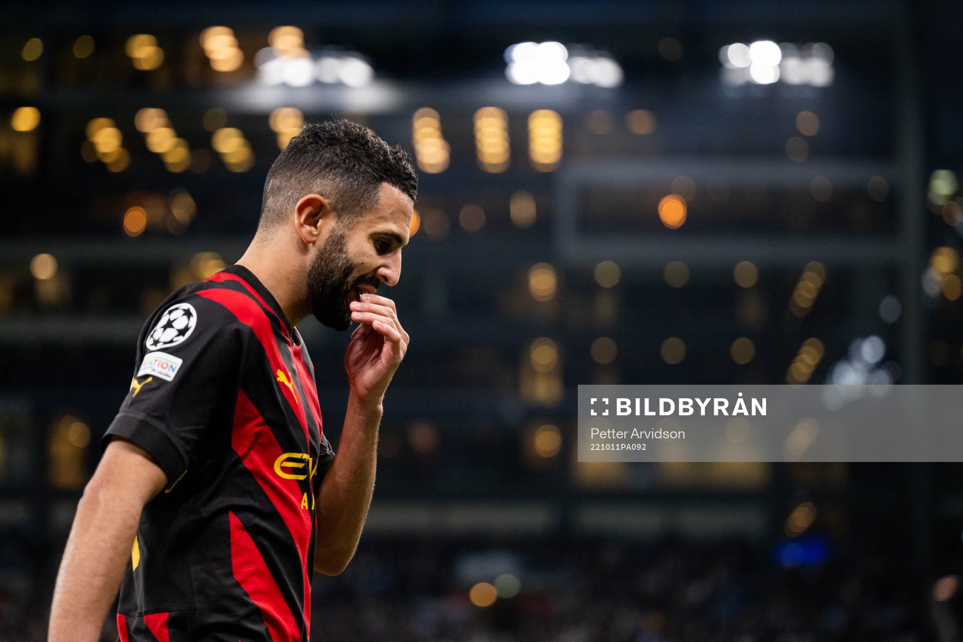Riyad Mahrez of Man City looks dejected