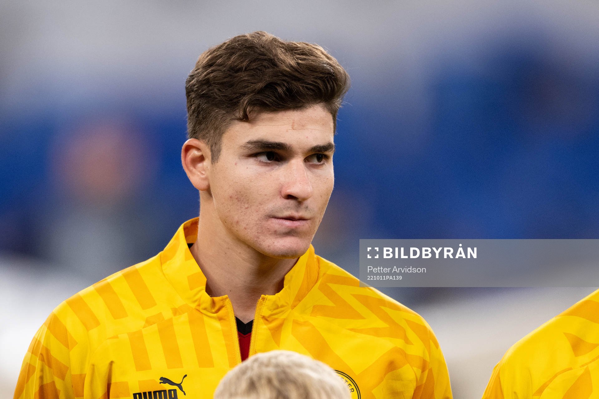 Julian Alvarez of Man City ahead of the UEFA Champions League football match between FC Copenhagen and Manchester City on October 11, 2022 in Copenhagen.