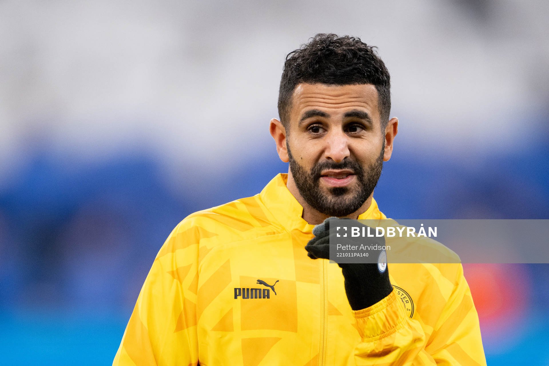Riyad Mahrez of Man City ahead of the UEFA Champions League football match between FC Copenhagen and Manchester City on October 11, 2022 in Copenhagen.