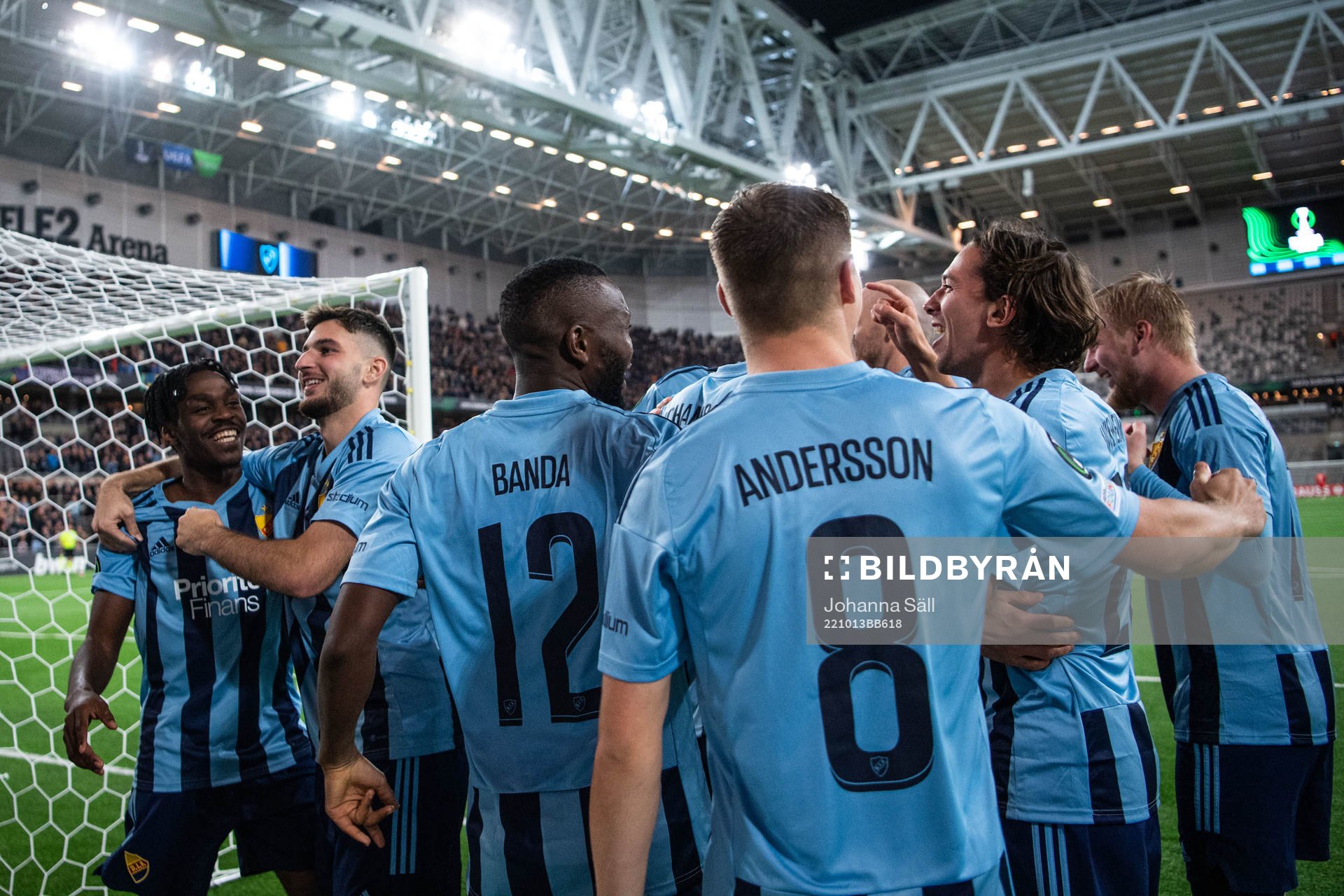 of Djurgården Gustav Wikheim celebrates with teammates