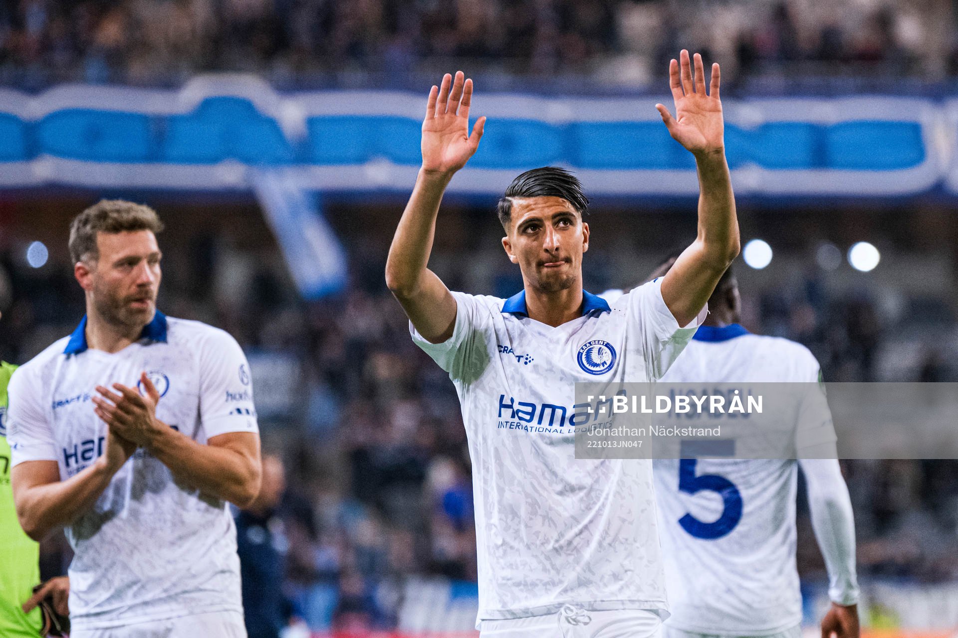 Ibrahim Salah of Gent gestures to their supporters
