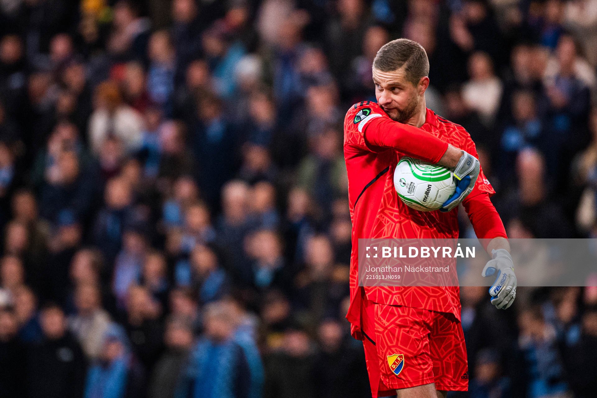 Goalkeeper Aleksandr Vasiutin of Djurgården during the UEFA Conference League match between Djurgården and Gent on October 13, 2022 in Stockholm.