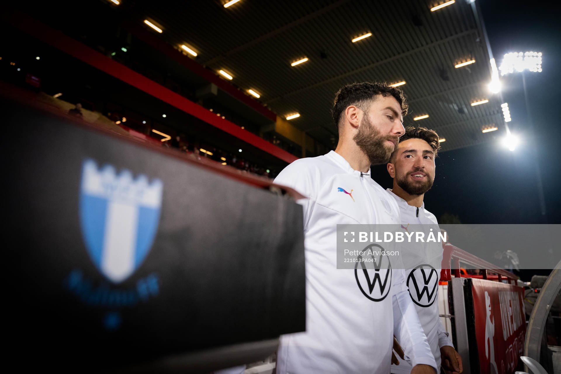 Erdal Rakip and Moustafa Zeidan of Malmö FF ahead of the UEFA Europa League match between Union Berlin and Malmö FF on October 13, 2022 in Berlin .
