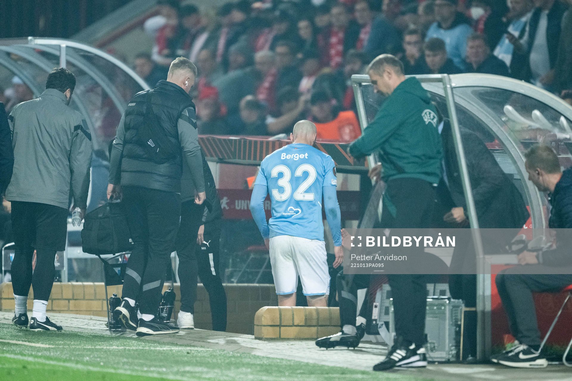 Jo Inge Berget of Malmö FF leaves the pitch due to injury