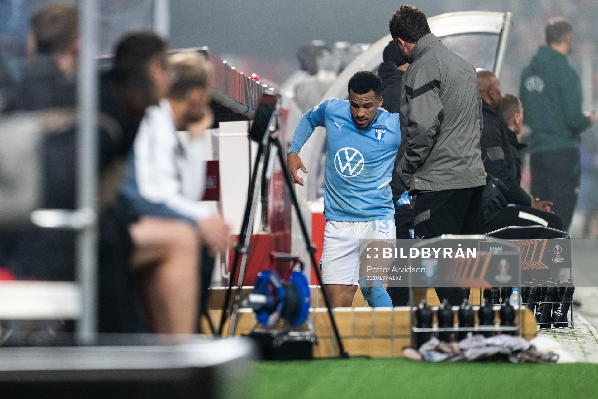 Martin Olsson of Malmö FF leaves the pitch due to injury