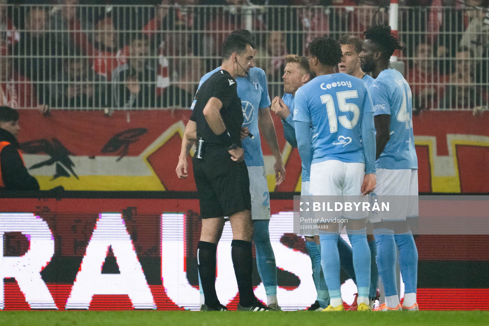 Anders Christiansen of Malmö FF reacts against referee
