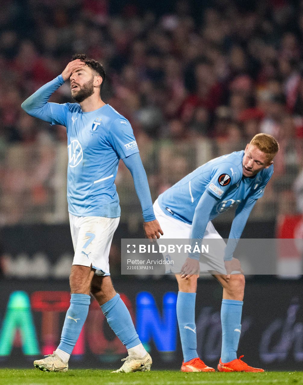 Erdal Rakip and Hugo Larsson of Malmö FF look dejected
