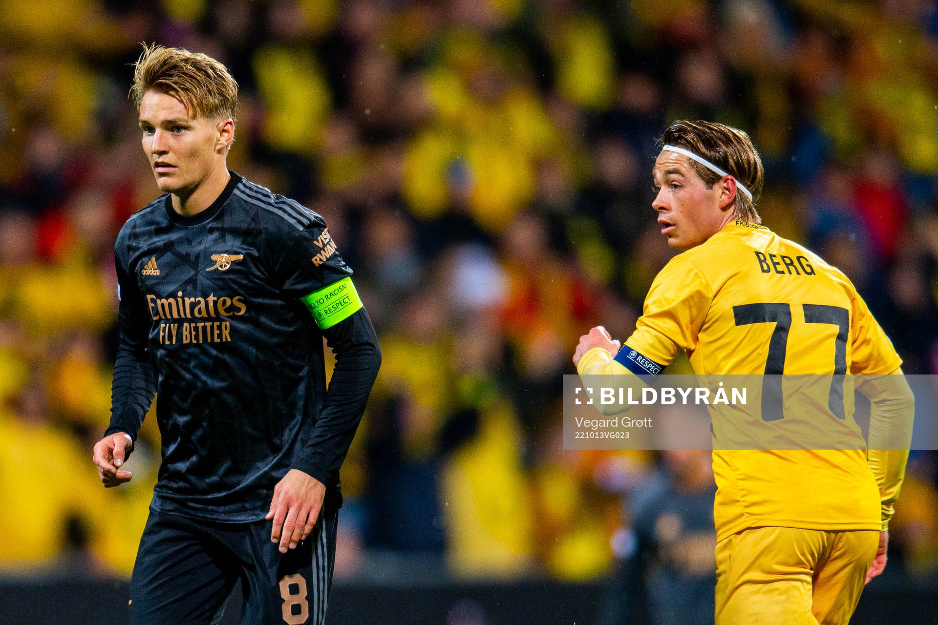 Martin Ødegaard of Arsenal and Patrick Berg of Bodø/Glimt