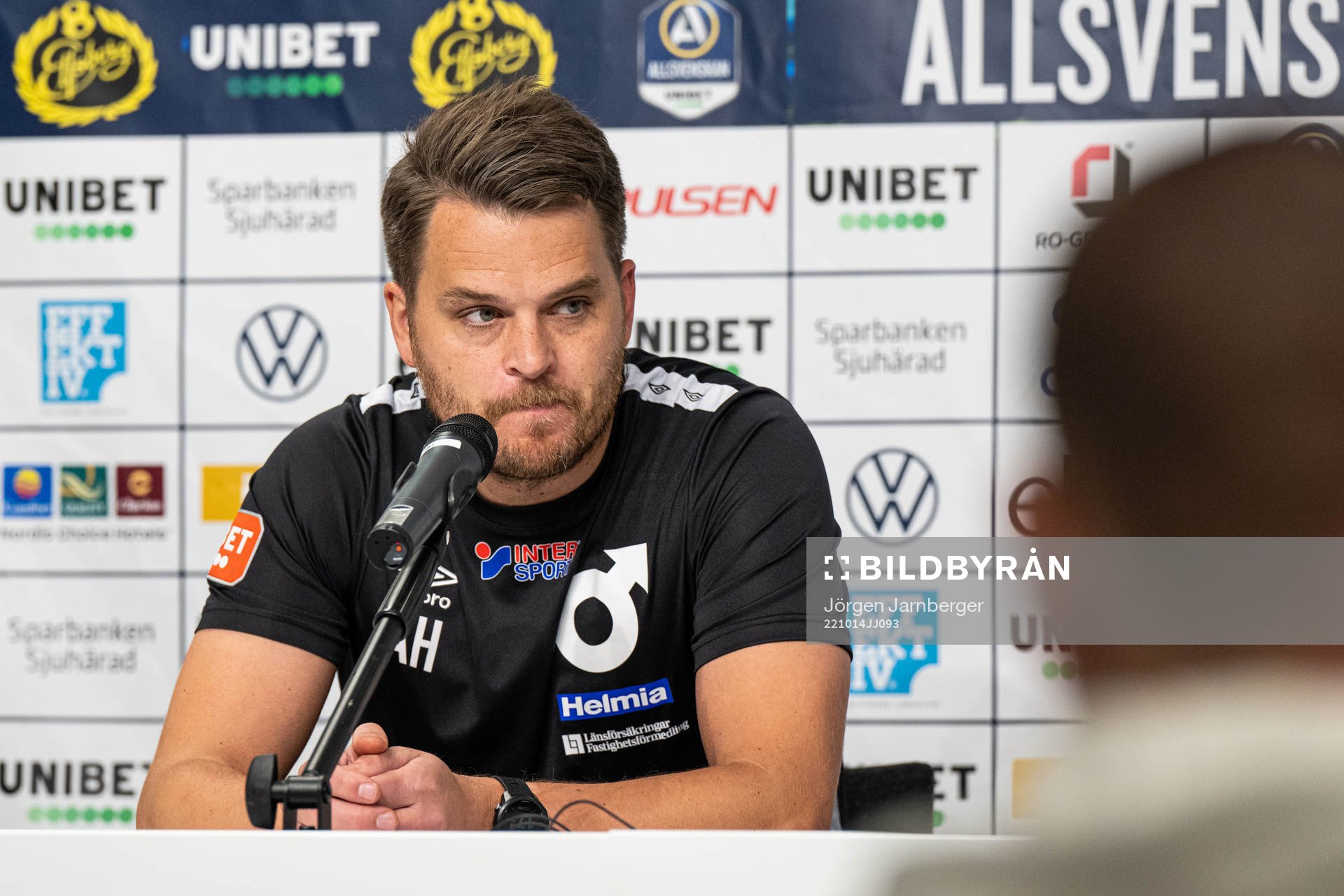 Degerfors tränare Andreas Holmberg under presskonferensen efter fotbollsmatchen i Allsvenskan mellan Elfsborg och Degerfors den 14 oktober 2022 i Borås.