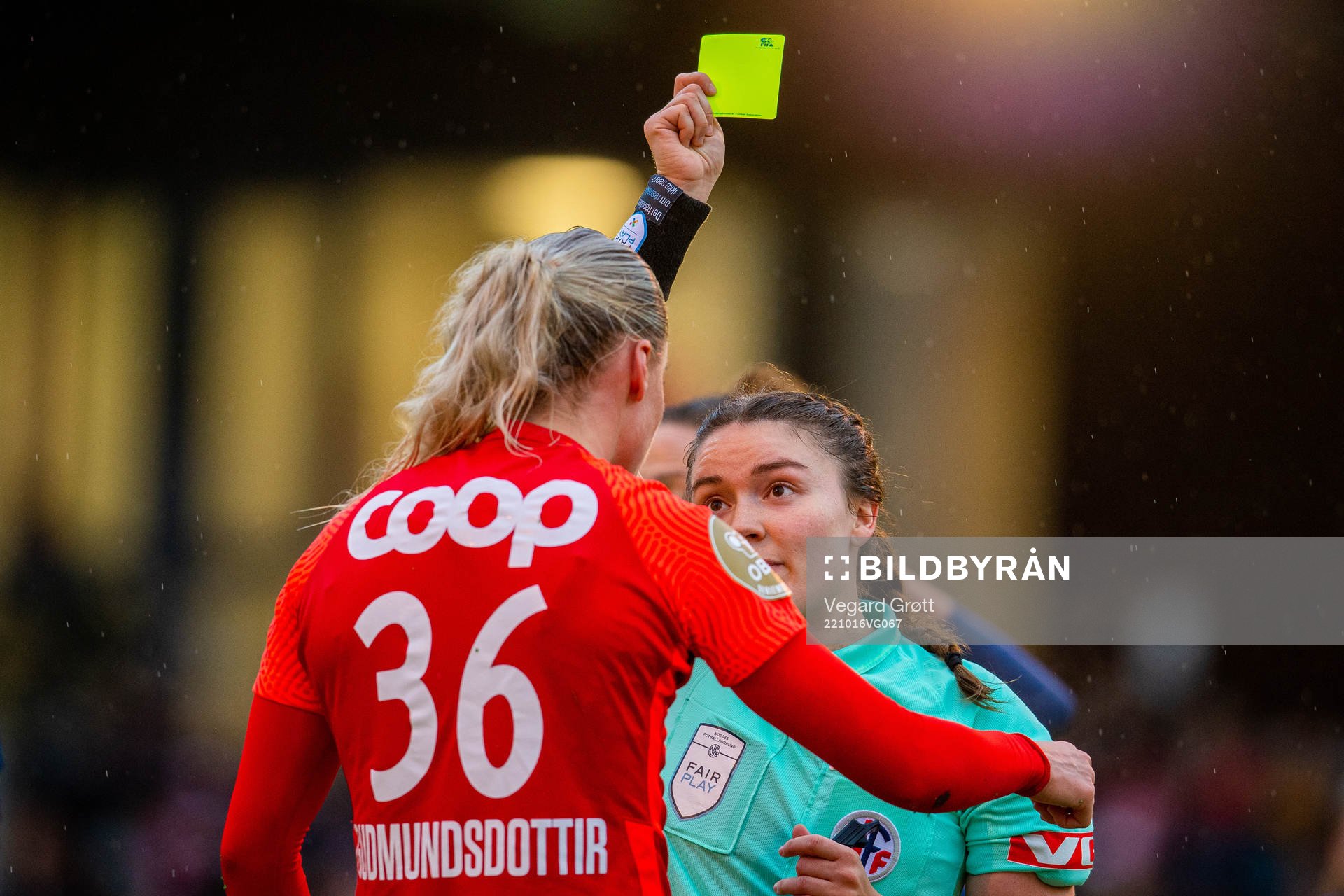 Svava Ros Gudmundsdottir of Brann receives a yellow card