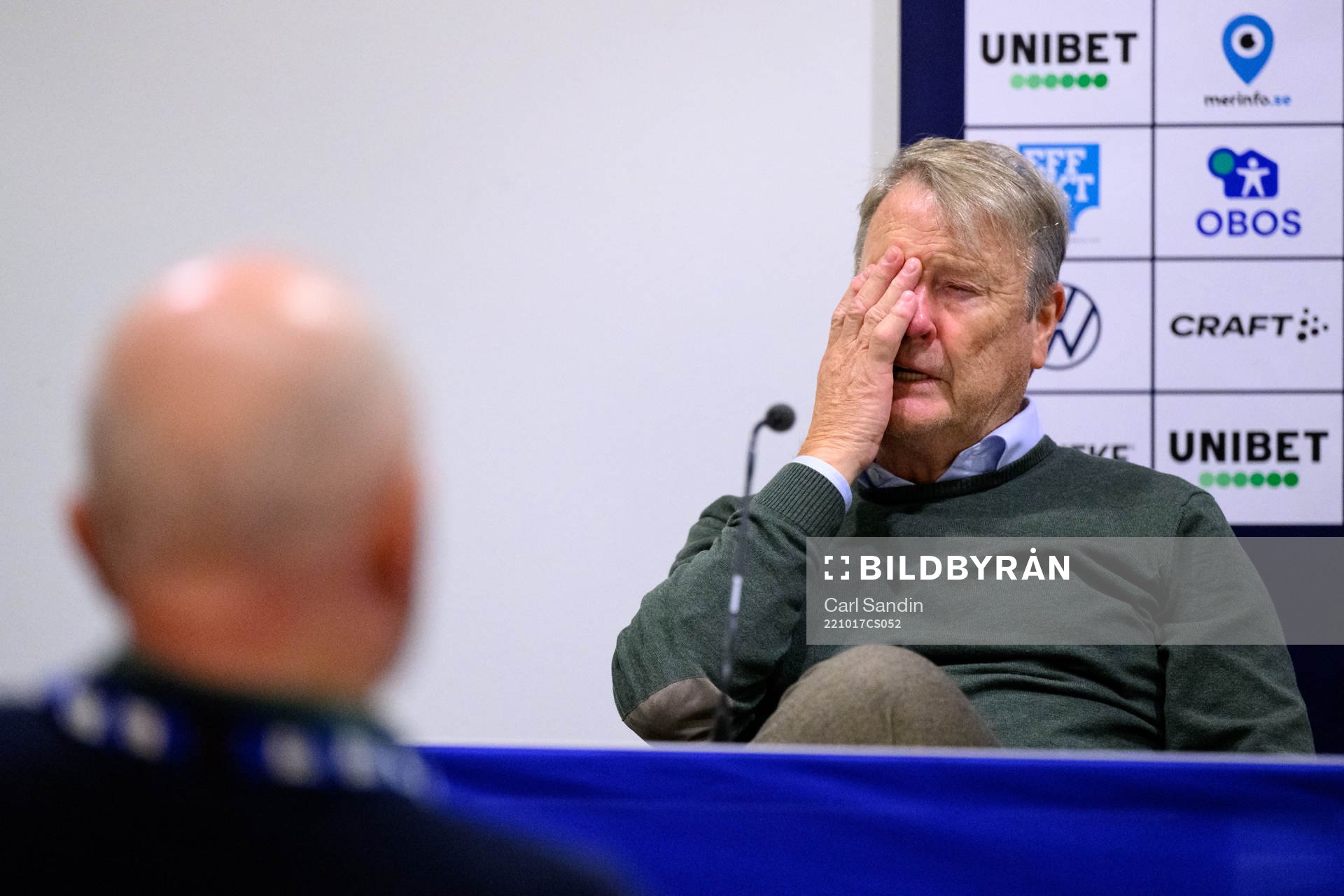 Malmö FFs tränare Åge Hareide på en presskonferens efter fotbollsmatchen i Allsvenskan mellan IFK Göteborg och Malmö FF den 17 oktober 2022 i Göteborg.