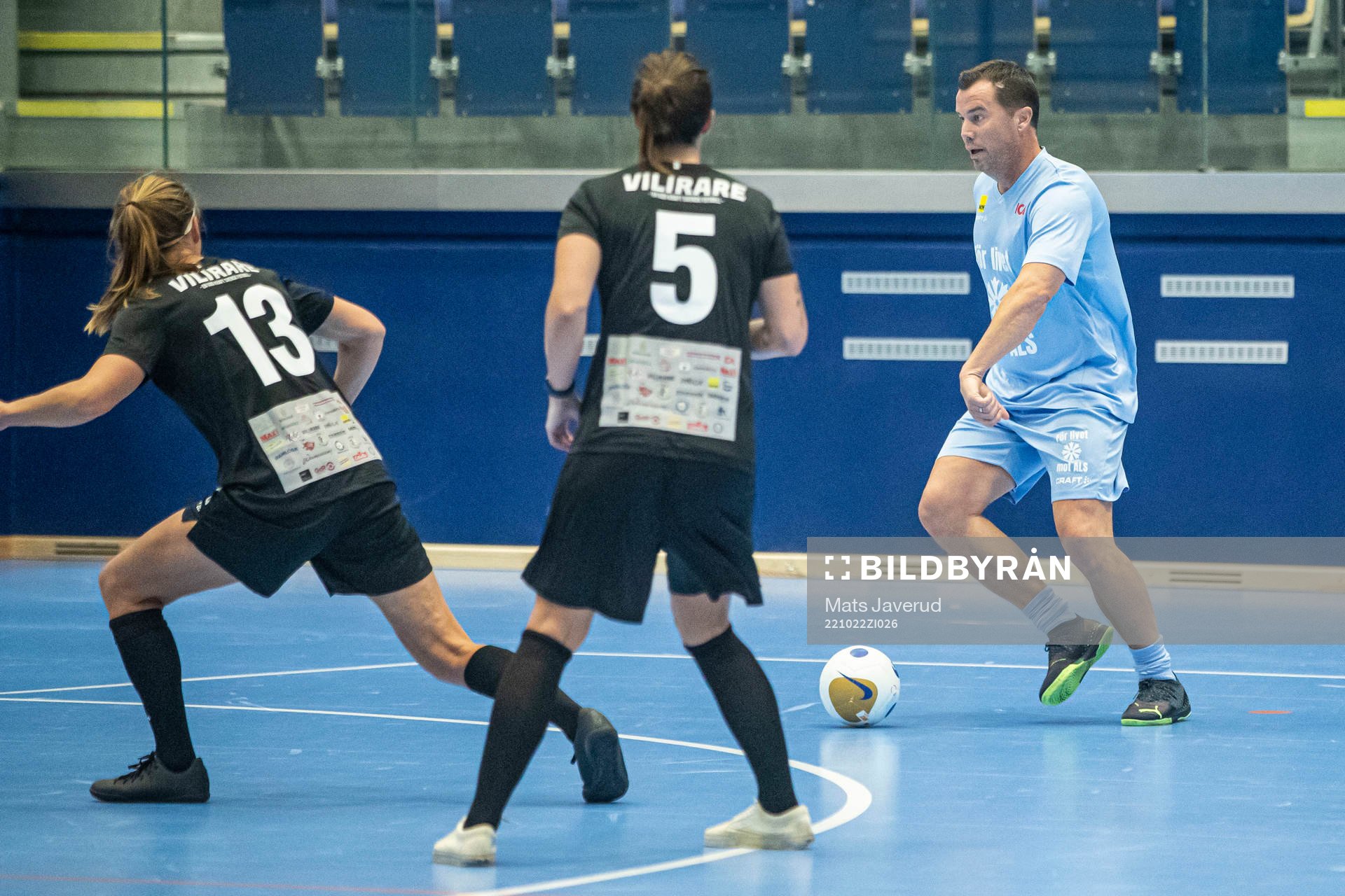 Malmölirares Daniel Andersson under fotbollsmatchen i För livet cupen mot ALS mellan Malmölirare och Vilirare-Dams den 22 oktober 2022 i Malmö.