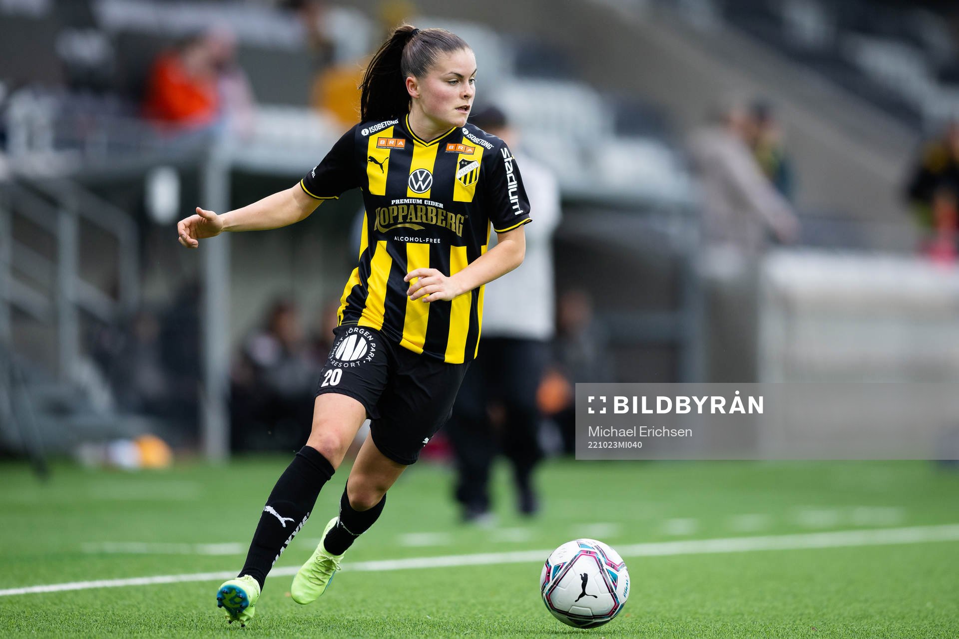 Häckens Hanna Wijk under fotbollsmatchen i Damallsvenskan mellan Häcken och Piteå den 23 oktober 2022 i Göteborg. 