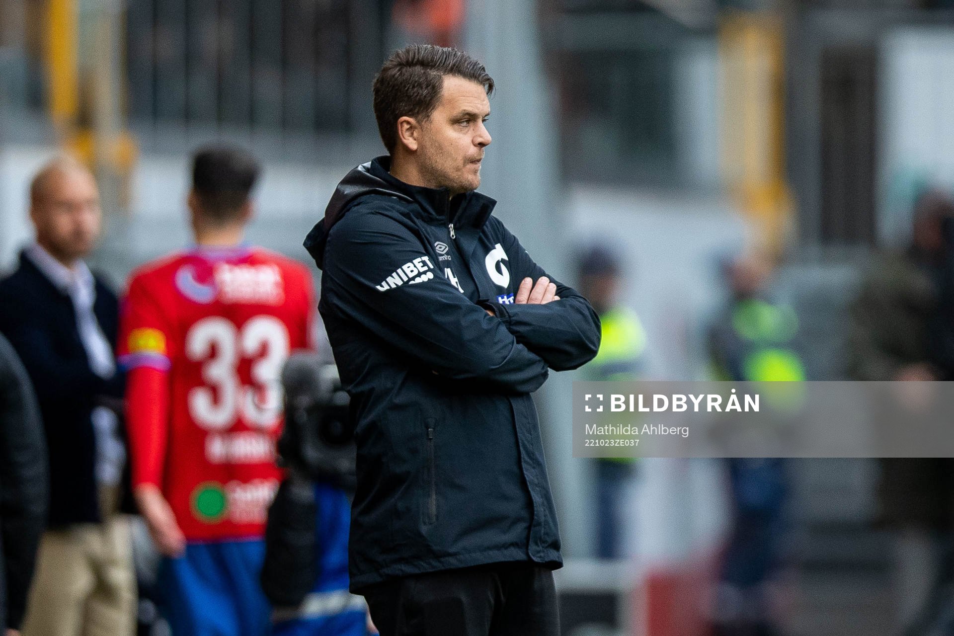 Degerfors tränare Andreas Holmberg under fotbollsmatchen i Allsvenskan mellan Helsingborg och Degerfors den 23 oktober 2022 i Helsingborg.
