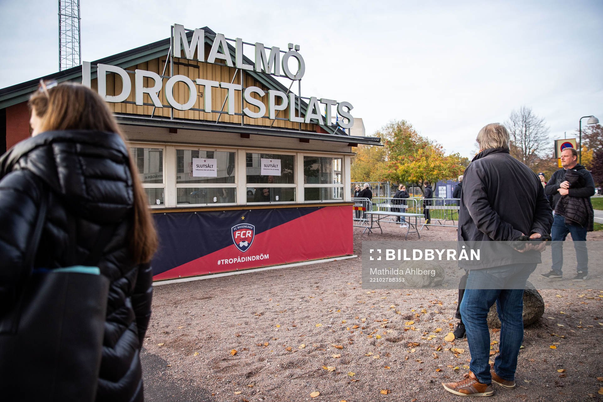 General view of the entrance to Malmö idrottsplats ahead of the UEFA Women's Champions League football match between FC Rosengård and Barcelona on October 27, 2022 in Malmö.