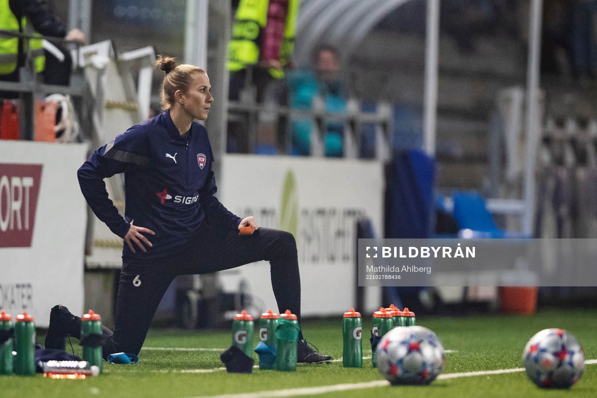 Emma Berglund of FC Rosengård during warm up ahead of the UEFA Women's Champions League football match between FC Rosengård and Barcelona on October 27, 2022 in Malmö.