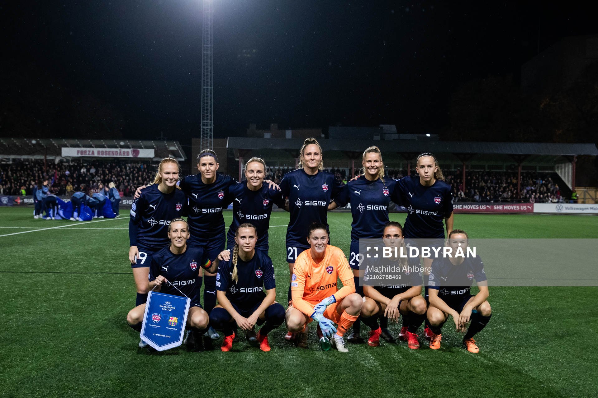 Players of FC Rosengård line up for a team photo