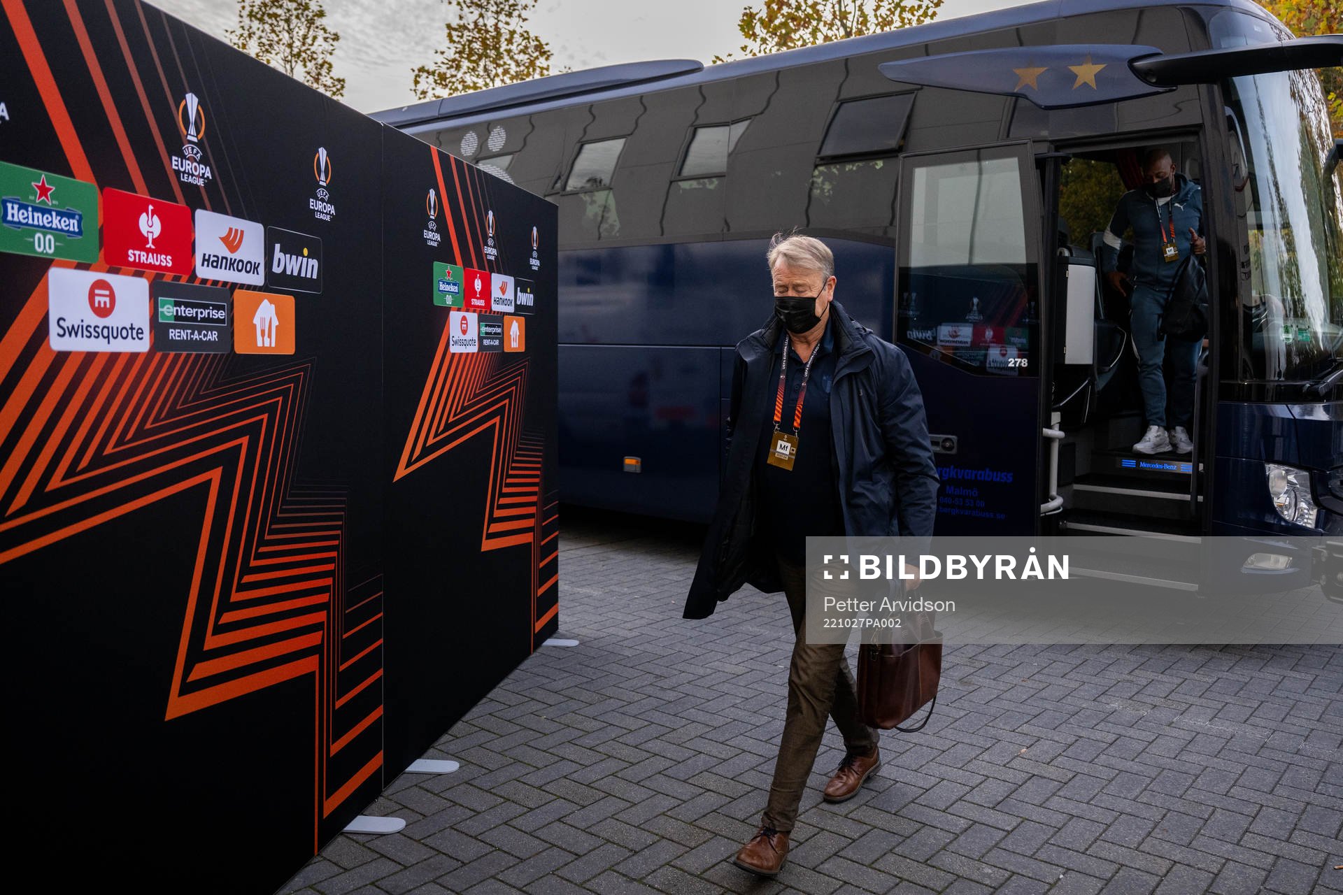 Head coach Åge Hareide of Malmö FF arrives to the stadium