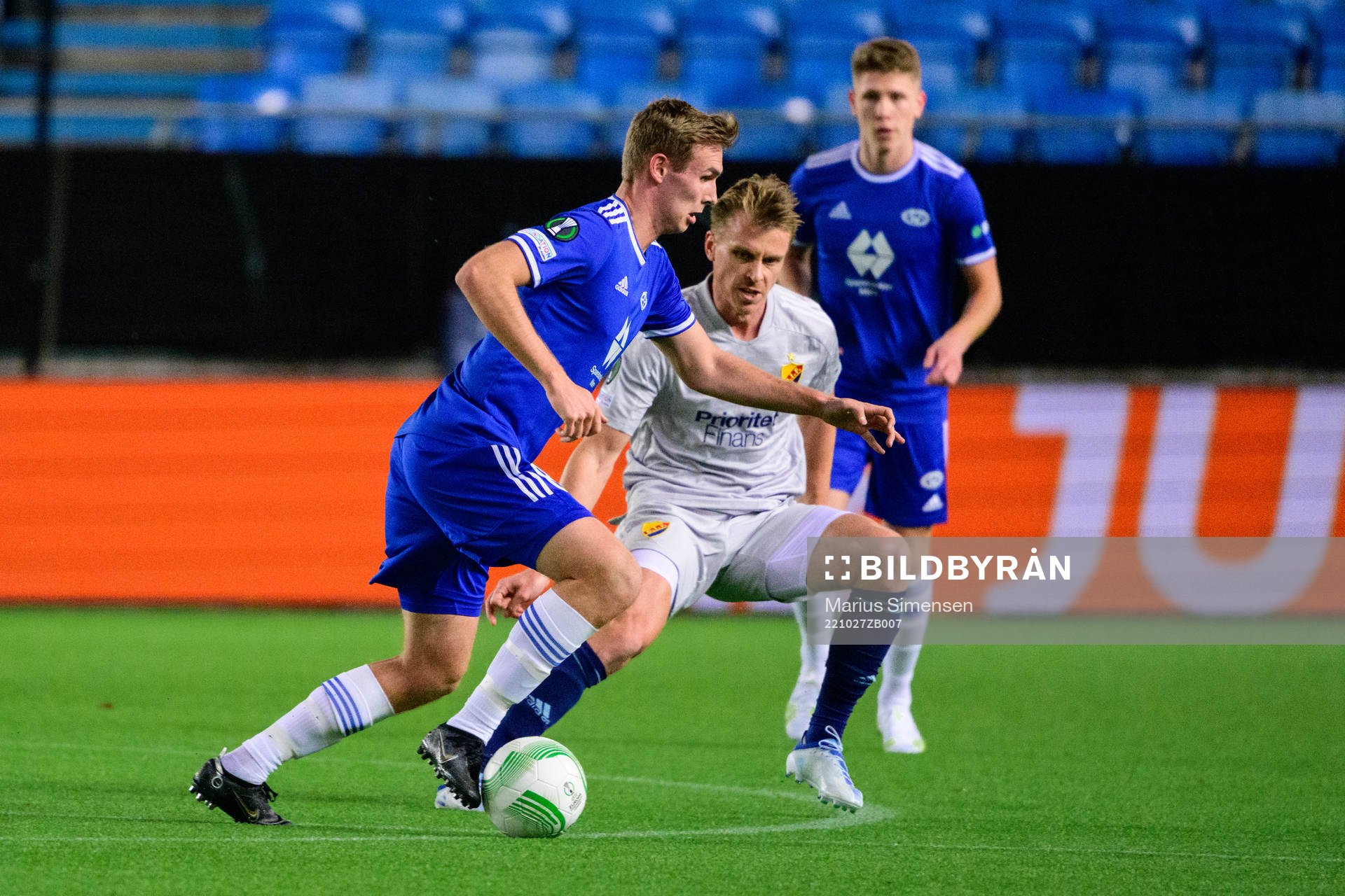 Sivert Mannsverk of Molde and Rasmus Schüller of Djurgården during the UEFA Conference League between Molde and Djurgården on October 27, 2022 in Molde.